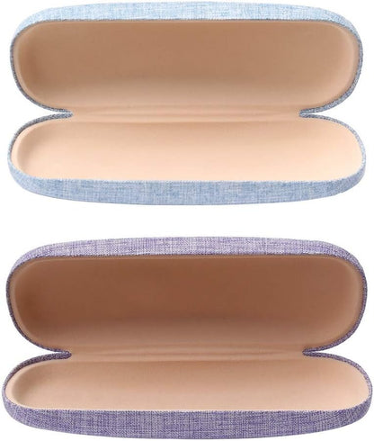 KUOU 2-Pack Hard Shell Eyeglasses Case — Linen Fabric with Drawstring Pouch & Cleaning Cloth