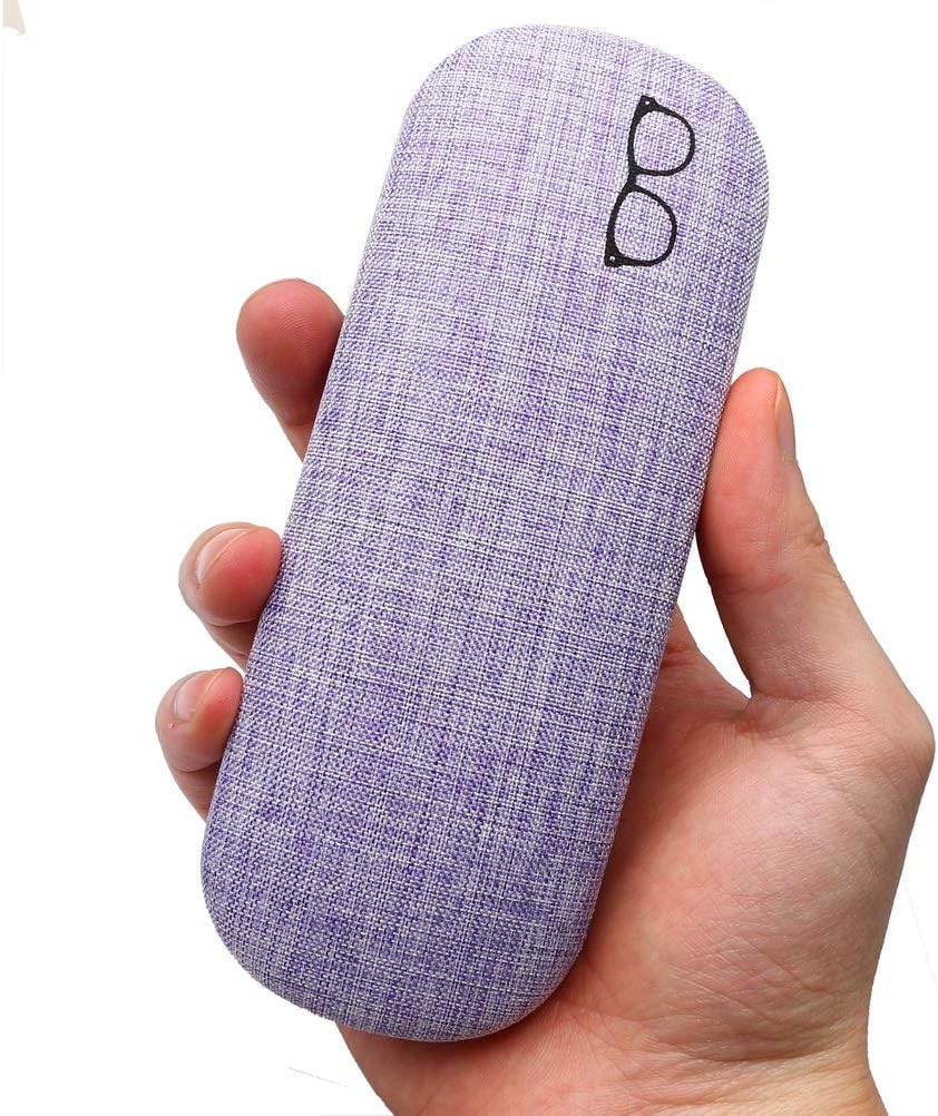KUOU 2-Pack Hard Shell Eyeglasses Case — Linen Fabric with Drawstring Pouch & Cleaning Cloth